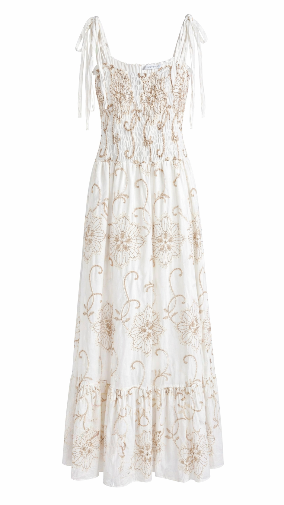 Floral Embroidery Smocked Italian Maxi Dress Coastal Bloom Floral Embroidery Smocked Italian Maxi Dress Coastal Bloom