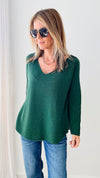Soho Italian V-Neck Pullover - Hunter Green-140 Sweaters-Germany-Coastal Bloom Boutique, find the trendiest versions of the popular styles and looks Located in Indialantic, FL