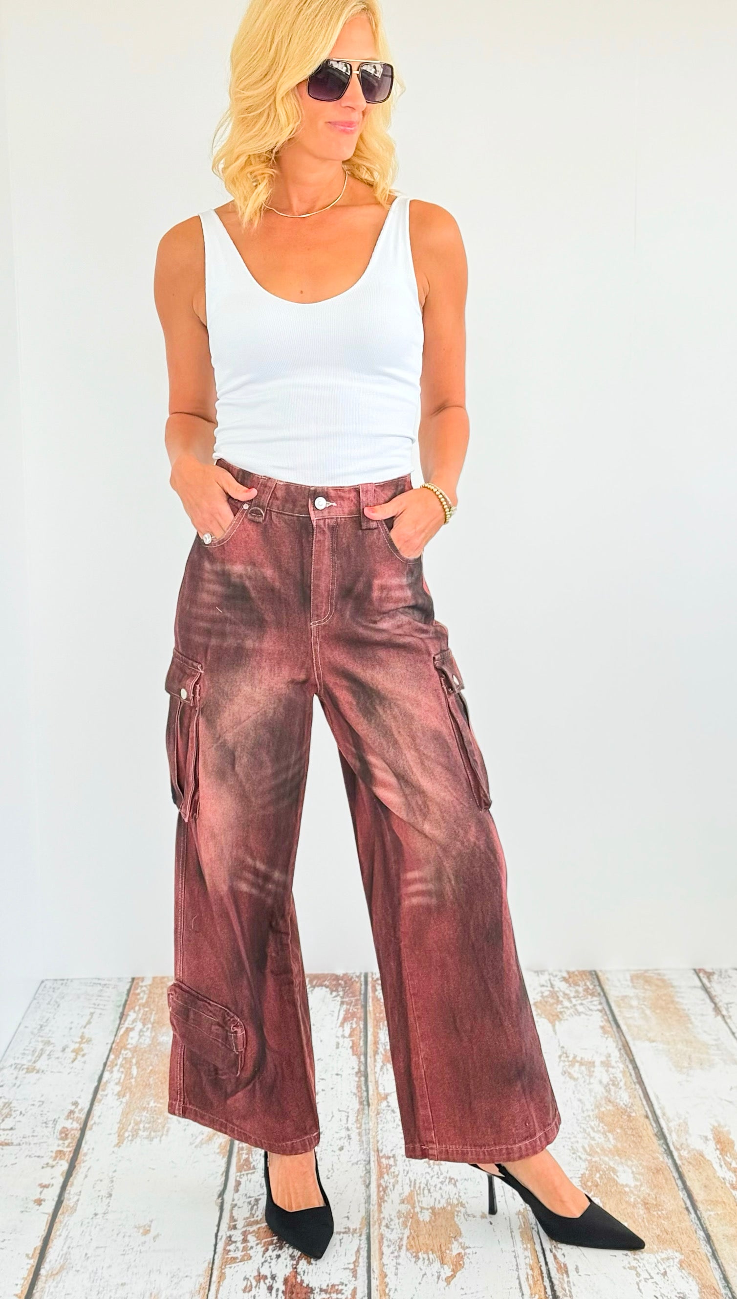 High-Rise Cargo Denim Pants-170 Bottoms-LA' ROS-Coastal Bloom Boutique, find the trendiest versions of the popular styles and looks Located in Indialantic, FL