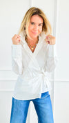 City Muse Wrap Top - Off White-130 Long Sleeve Tops-IRIS-Coastal Bloom Boutique, find the trendiest versions of the popular styles and looks Located in Indialantic, FL