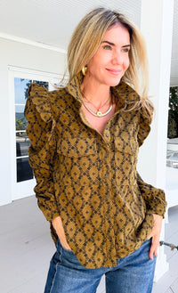 Heritage Ruffle Button Down Top