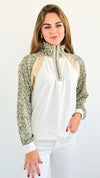 Patchwork Charm Quarter-Zip Sweatshirt-130 Long Sleeve Tops-mystree-Coastal Bloom Boutique, find the trendiest versions of the popular styles and looks Located in Indialantic, FL