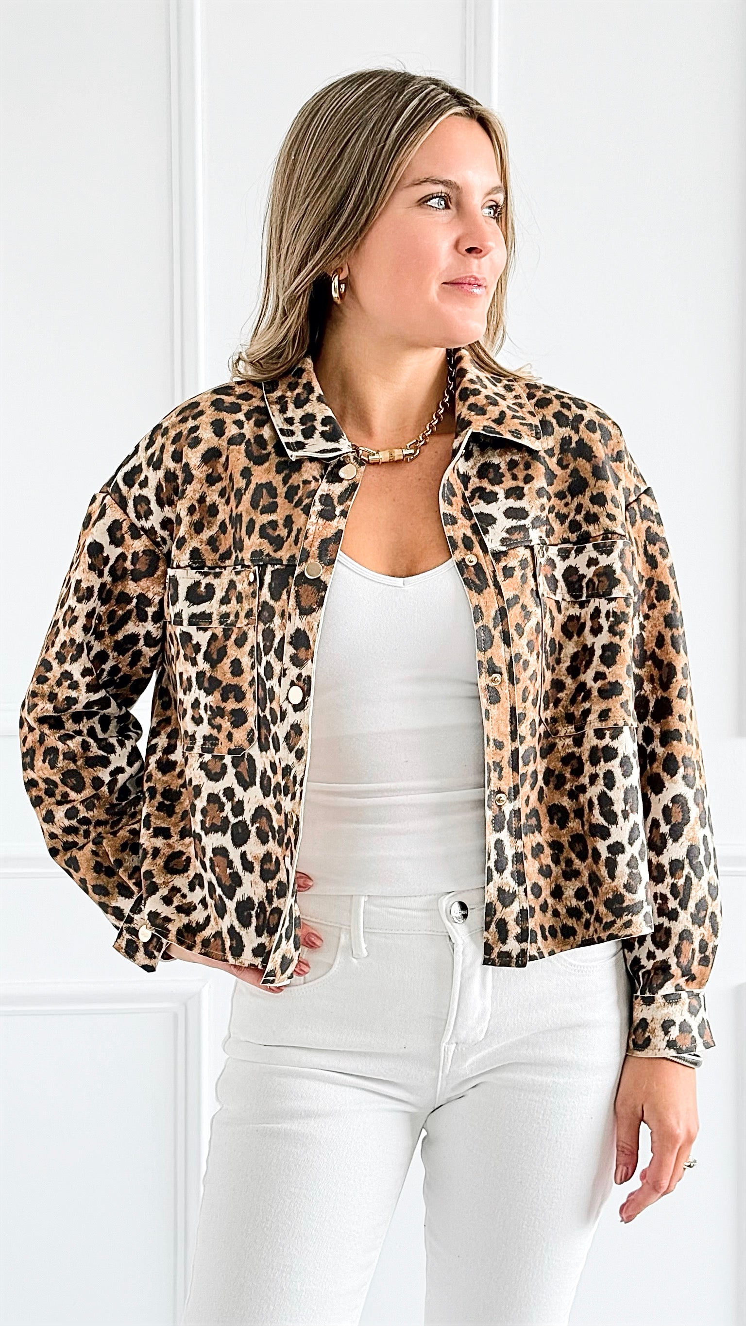 Leopard Print Cropped Jacket-160 Jackets-7Mango7-Coastal Bloom Boutique, find the trendiest versions of the popular styles and looks Located in Indialantic, FL