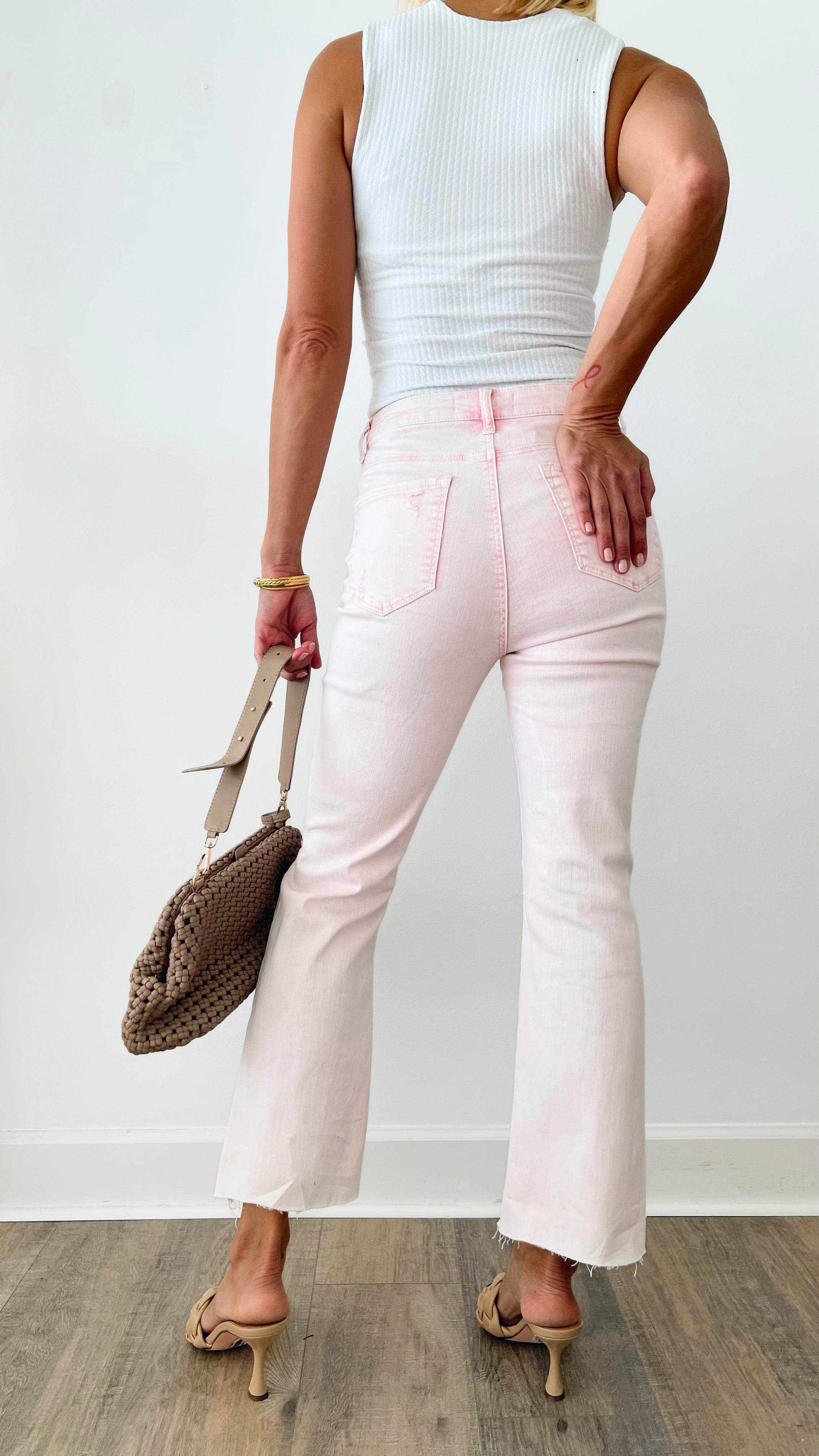 Pink Acid Wash Distressed Ankle Straight Jeans-190 Denim-Risen-Coastal Bloom Boutique, find the trendiest versions of the popular styles and looks Located in Indialantic, FL