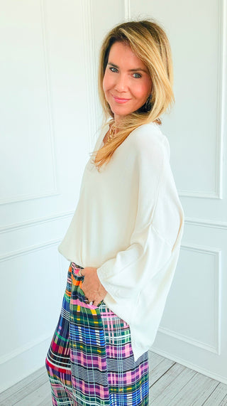 Good Taste V- Neck Max Italian Knit Top- Ivory