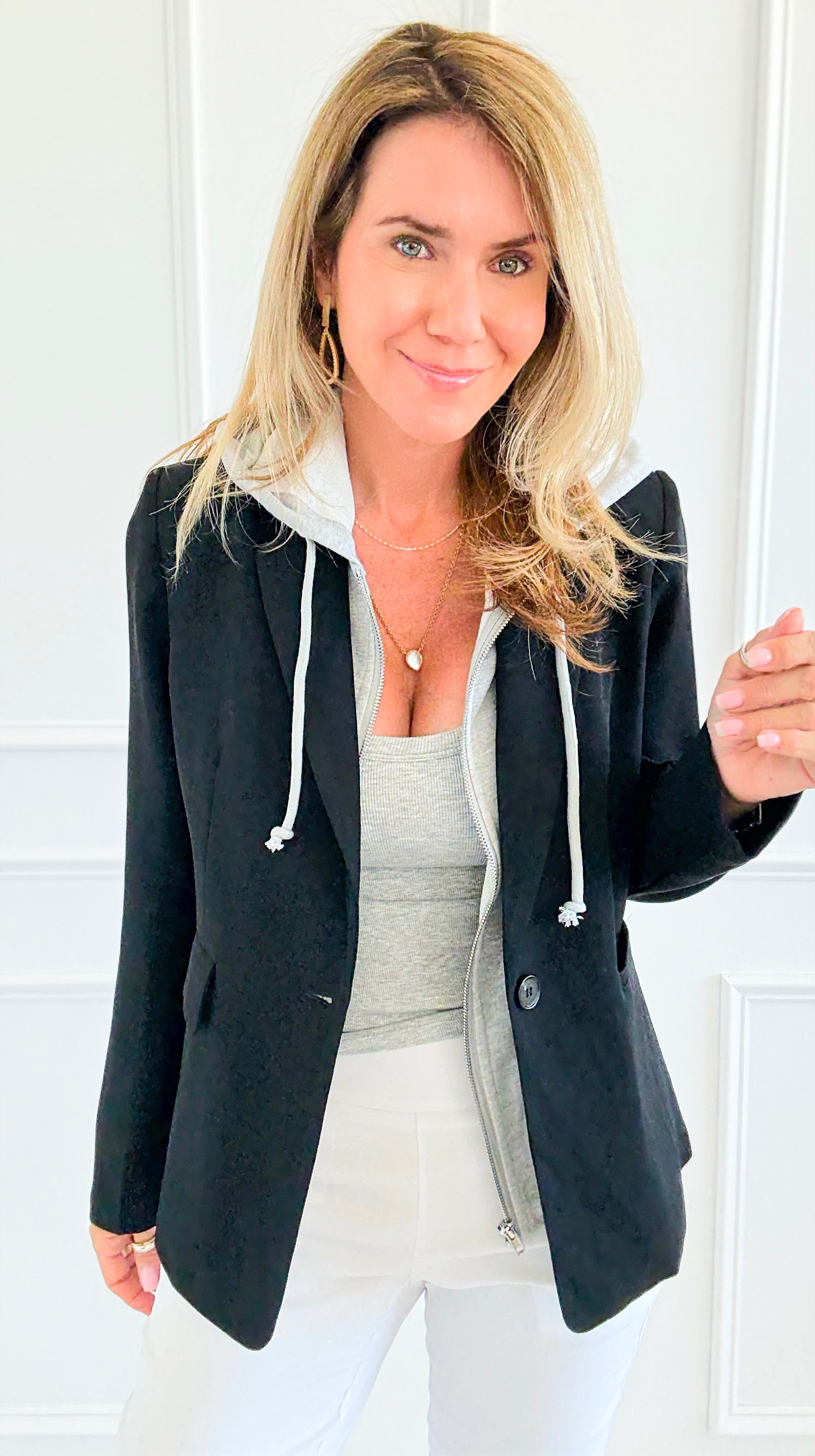 Veronica Cloud Hoodie Blazer-Black-160 Jackets-Six/ Fifty-Coastal Bloom Boutique, find the trendiest versions of the popular styles and looks Located in Indialantic, FL
