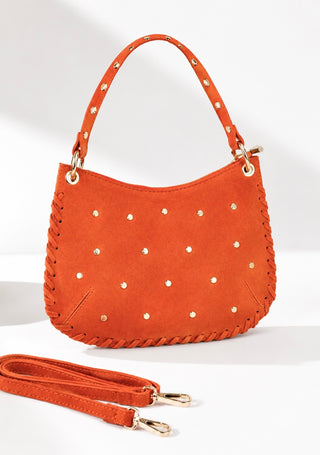 Wanderlust Studded Italian Suede Bag- Orange