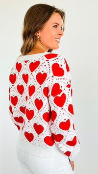 Hearts Knit Sweater-Red-140 Sweaters-MIRACLE-Coastal Bloom Boutique, find the trendiest versions of the popular styles and looks Located in Indialantic, FL