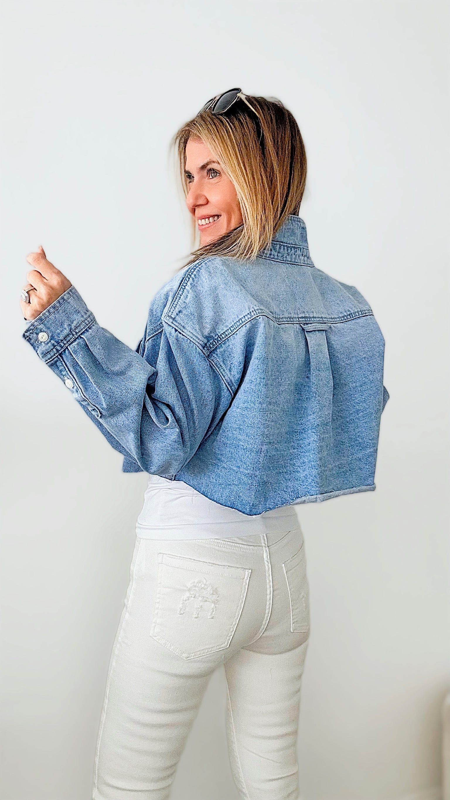 Denim Oversized Crop Shacket-130 Long Sleeve Tops-MISS LOVE-Coastal Bloom Boutique, find the trendiest versions of the popular styles and looks Located in Indialantic, FL