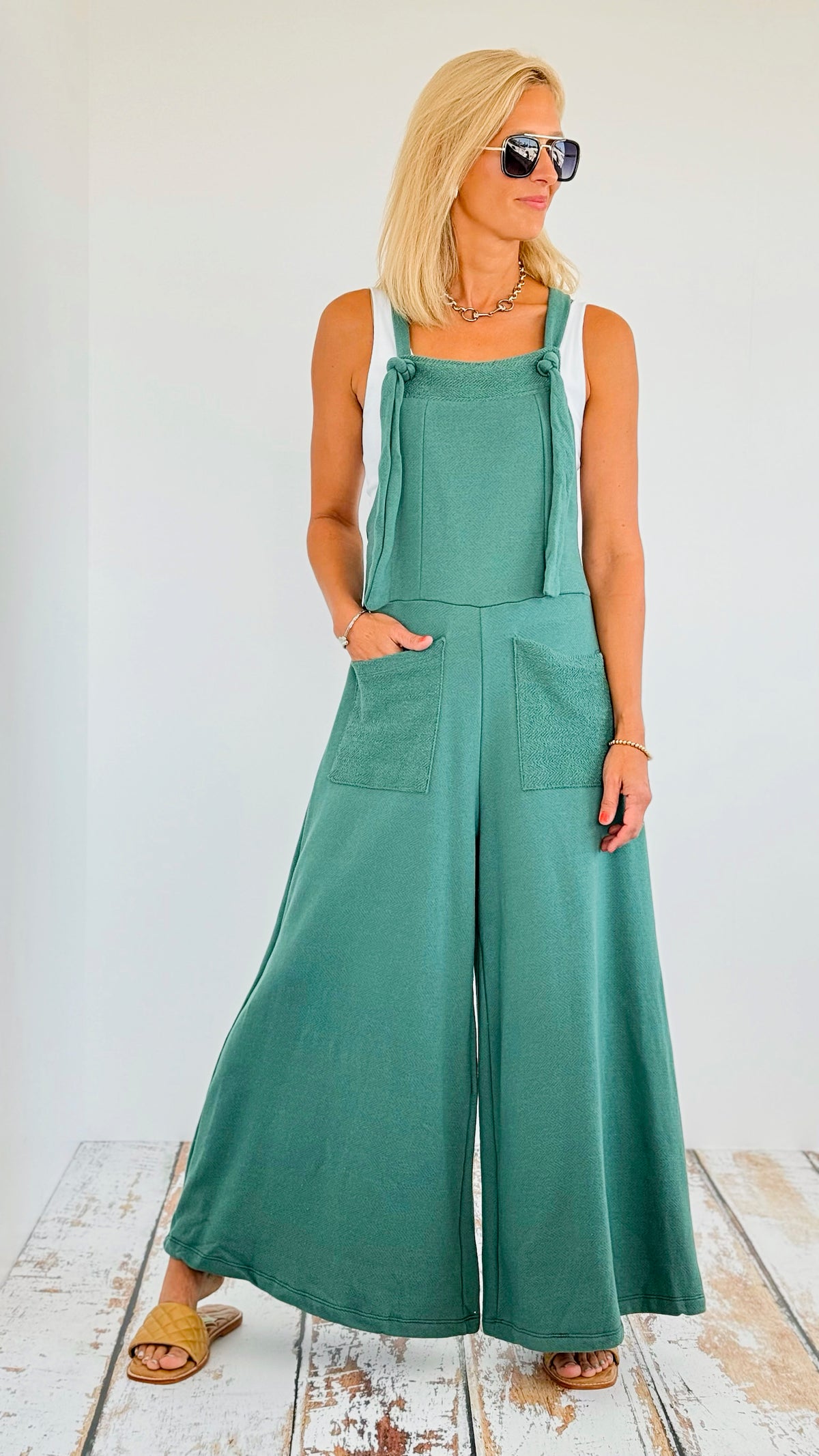 Adjustable Straps Jumpsuit- Hunter Green-200 Dresses/Jumpsuits/Rompers-BucketList-Coastal Bloom Boutique, find the trendiest versions of the popular styles and looks Located in Indialantic, FL