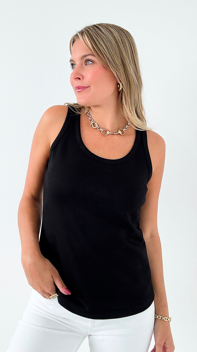 Classic Fitted Scoop Neck Tank Top - Black-100 Sleeveless Tops-Before You-Coastal Bloom Boutique, find the trendiest versions of the popular styles and looks Located in Indialantic, FL