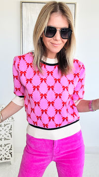 Sweet Bow Round Neck Ribbon Sweater-140 Sweaters-T H M L-Coastal Bloom Boutique, find the trendiest versions of the popular styles and looks Located in Indialantic, FL