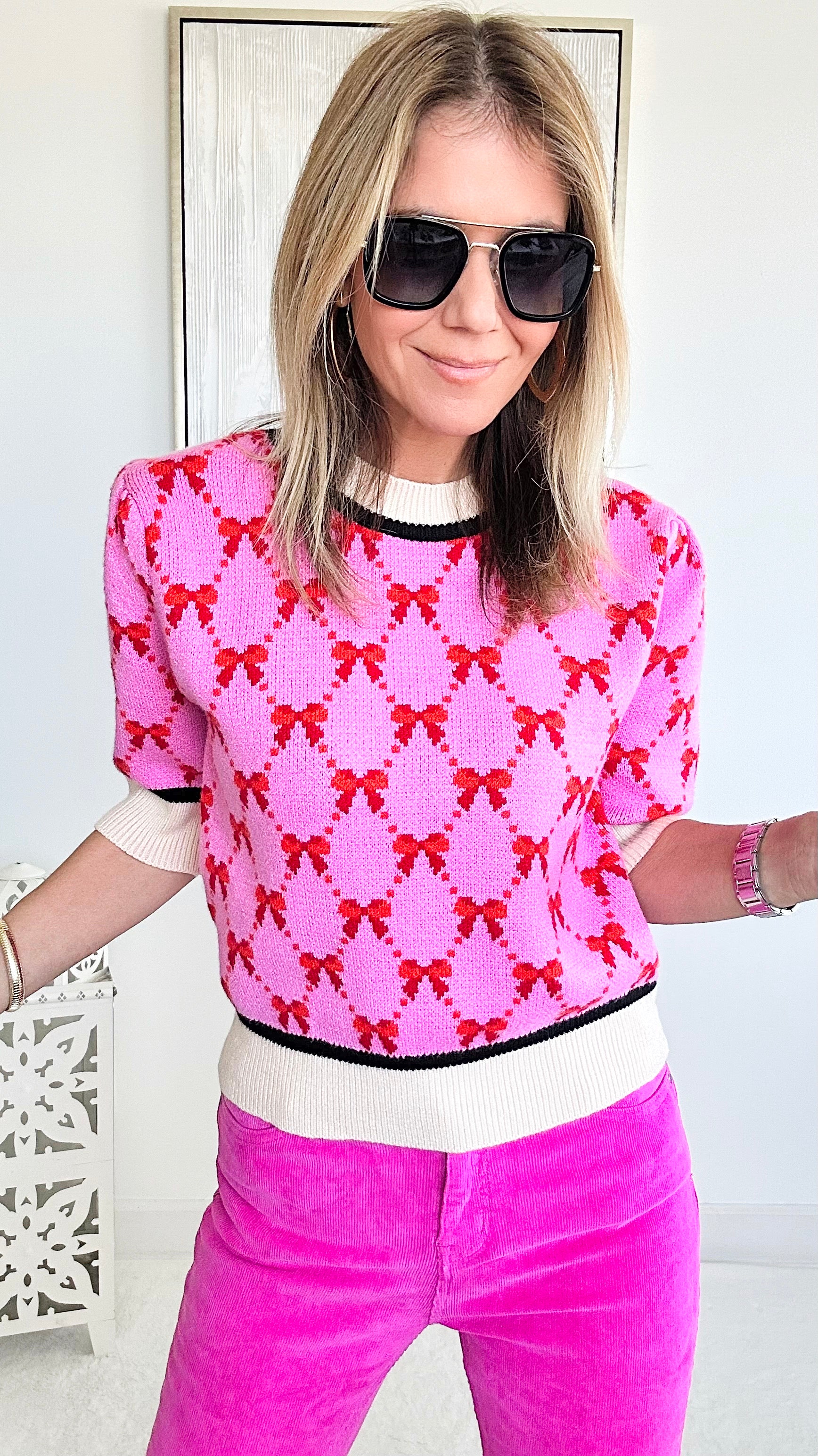 Sweet Bow Round Neck Ribbon Sweater-140 Sweaters-T H M L-Coastal Bloom Boutique, find the trendiest versions of the popular styles and looks Located in Indialantic, FL