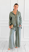 Seaside Sway Italian Linen Pants-Olive-100 Pants-FIORE-Coastal Bloom Boutique, find the trendiest versions of the popular styles and looks Located in Indialantic, FL