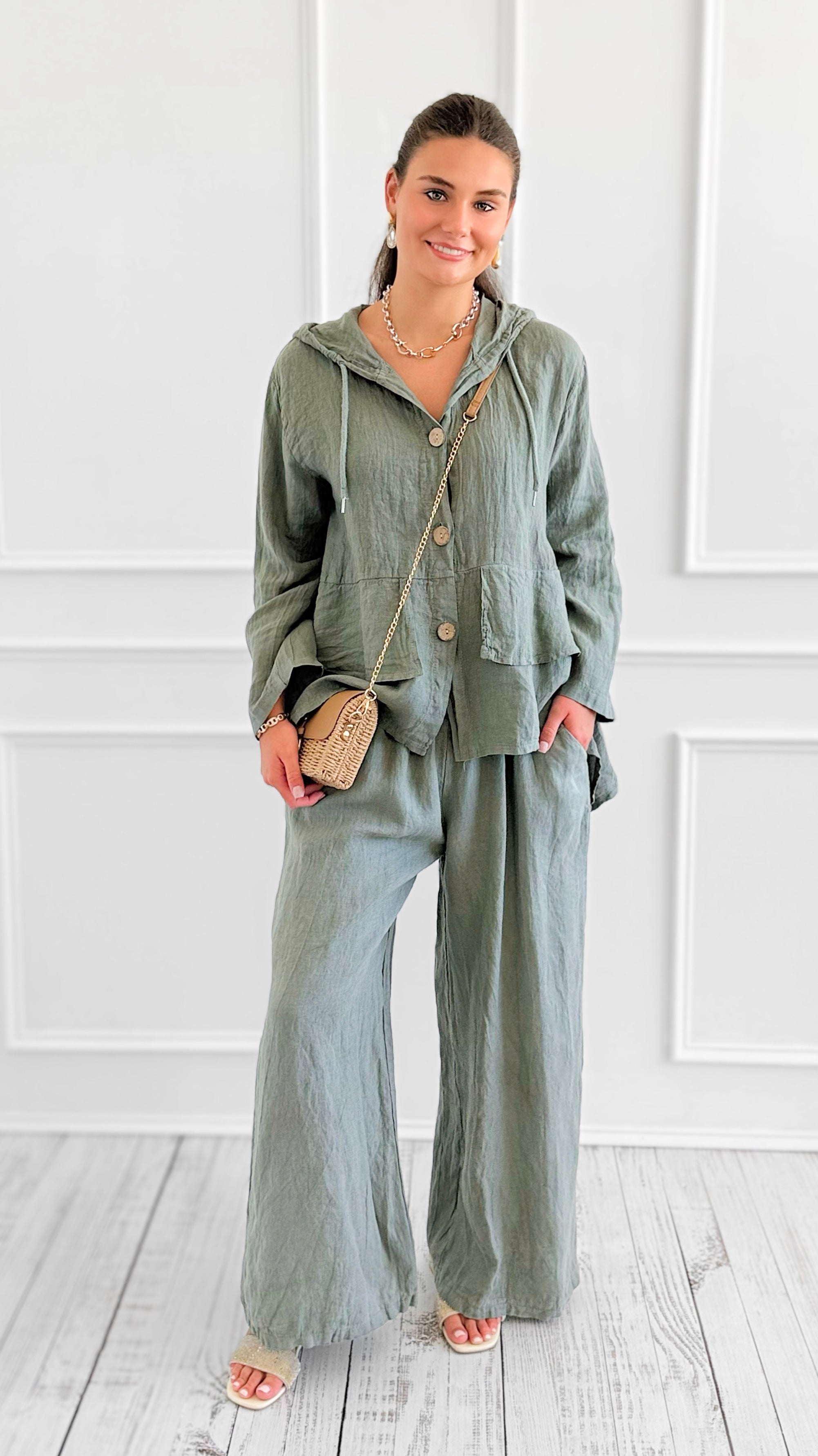 Seaside Sway Italian Linen Pants-Olive-100 Pants-FIORE-Coastal Bloom Boutique, find the trendiest versions of the popular styles and looks Located in Indialantic, FL