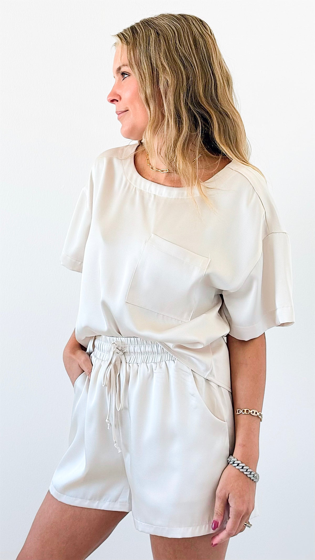 Luxe Lounge Satin Set - Champagne-210 Loungewear/sets-Jodifl-Coastal Bloom Boutique, find the trendiest versions of the popular styles and looks Located in Indialantic, FL