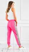 Leopard Accent Jogger Pants - Neon Pink-170 Bottoms-Heimish-Coastal Bloom Boutique, find the trendiest versions of the popular styles and looks Located in Indialantic, FL