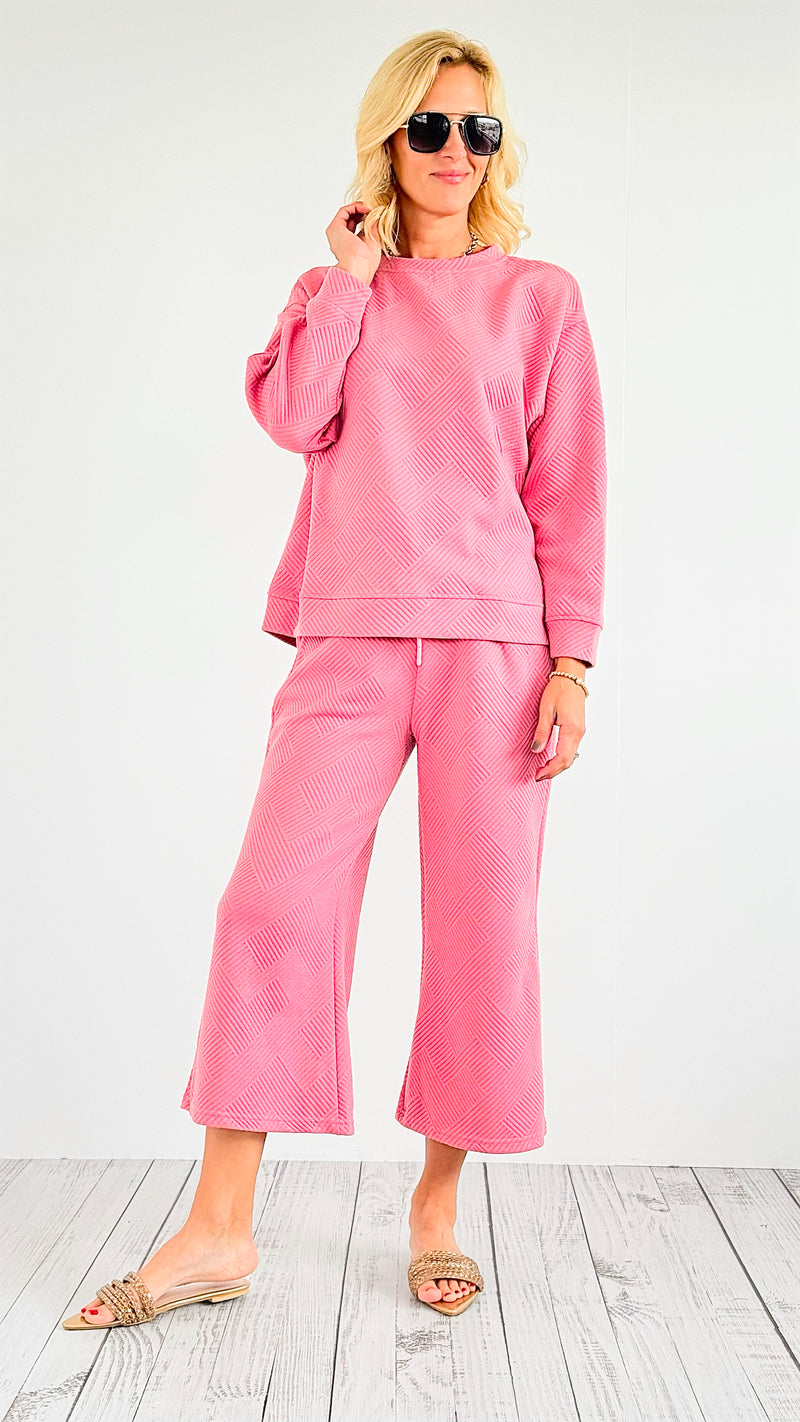 French Terry Wide Pants - Coral Pink-170 Bottoms-Veveret-Coastal Bloom Boutique, find the trendiest versions of the popular styles and looks Located in Indialantic, FL