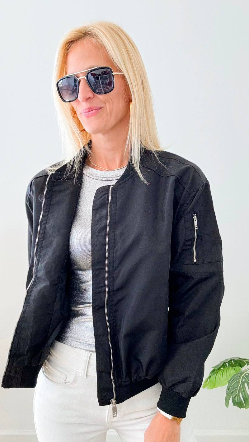 Bomber Top Jacket - Black-160 Jackets-Michel-Coastal Bloom Boutique, find the trendiest versions of the popular styles and looks Located in Indialantic, FL