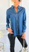 Sundance Trail Pleated Denim Top - JOH-110 Long Sleeve Tops-Joh Apparel-Coastal Bloom Boutique, find the trendiest versions of the popular styles and looks Located in Indialantic, FL