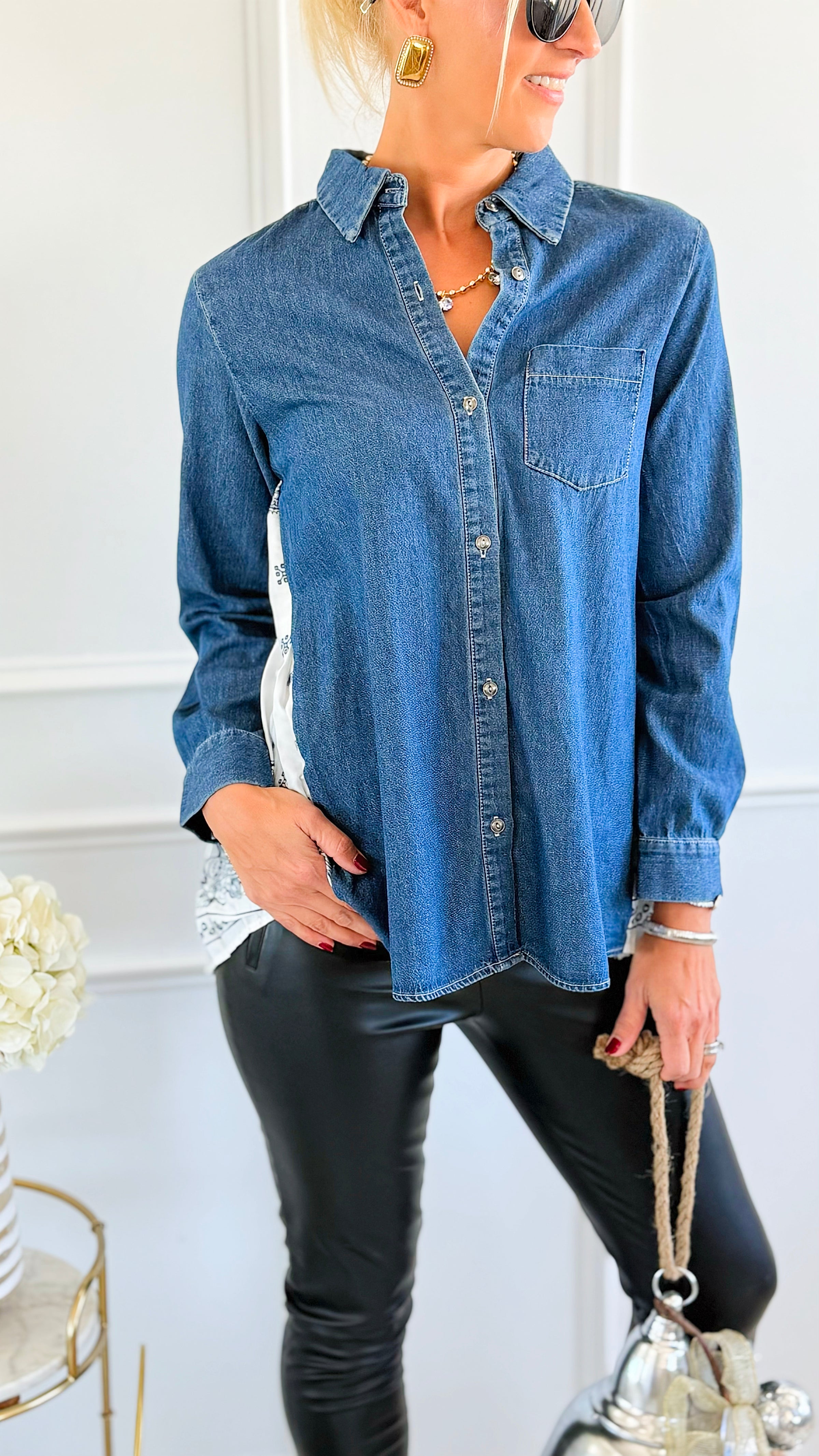 Sundance Trail Pleated Denim Top - JOH-110 Long Sleeve Tops-Joh Apparel-Coastal Bloom Boutique, find the trendiest versions of the popular styles and looks Located in Indialantic, FL