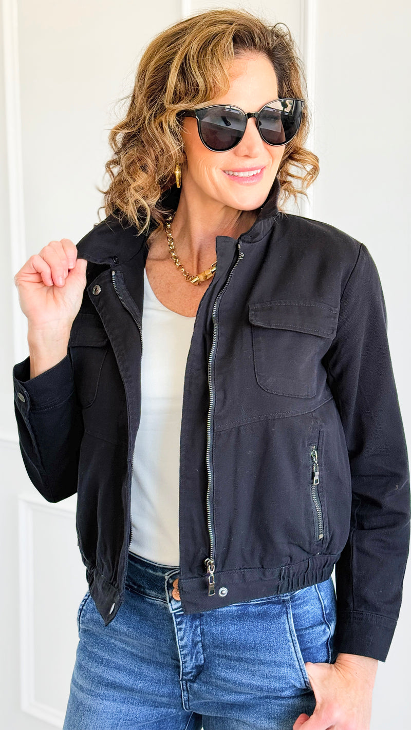 Cloud Dreams Faux Fur-Trim Jacket - Black Denim/Black-160 Jackets-IRIS-Coastal Bloom Boutique, find the trendiest versions of the popular styles and looks Located in Indialantic, FL