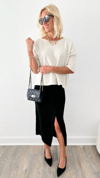 Lovely Moves Ribbed Wrap Sweater Midi Skirt - Black-170 Bottoms-HYFVE-Coastal Bloom Boutique, find the trendiest versions of the popular styles and looks Located in Indialantic, FL