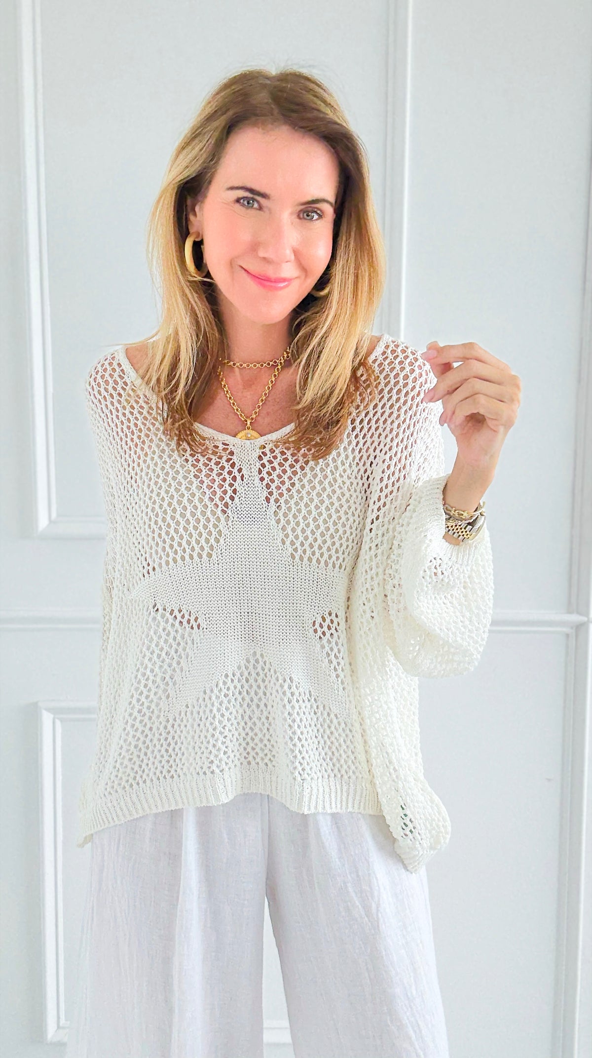 Star Power Italian Knit Sweater- Off White-140 Sweaters-SEÑORITA C-Coastal Bloom Boutique, find the trendiest versions of the popular styles and looks Located in Indialantic, FL