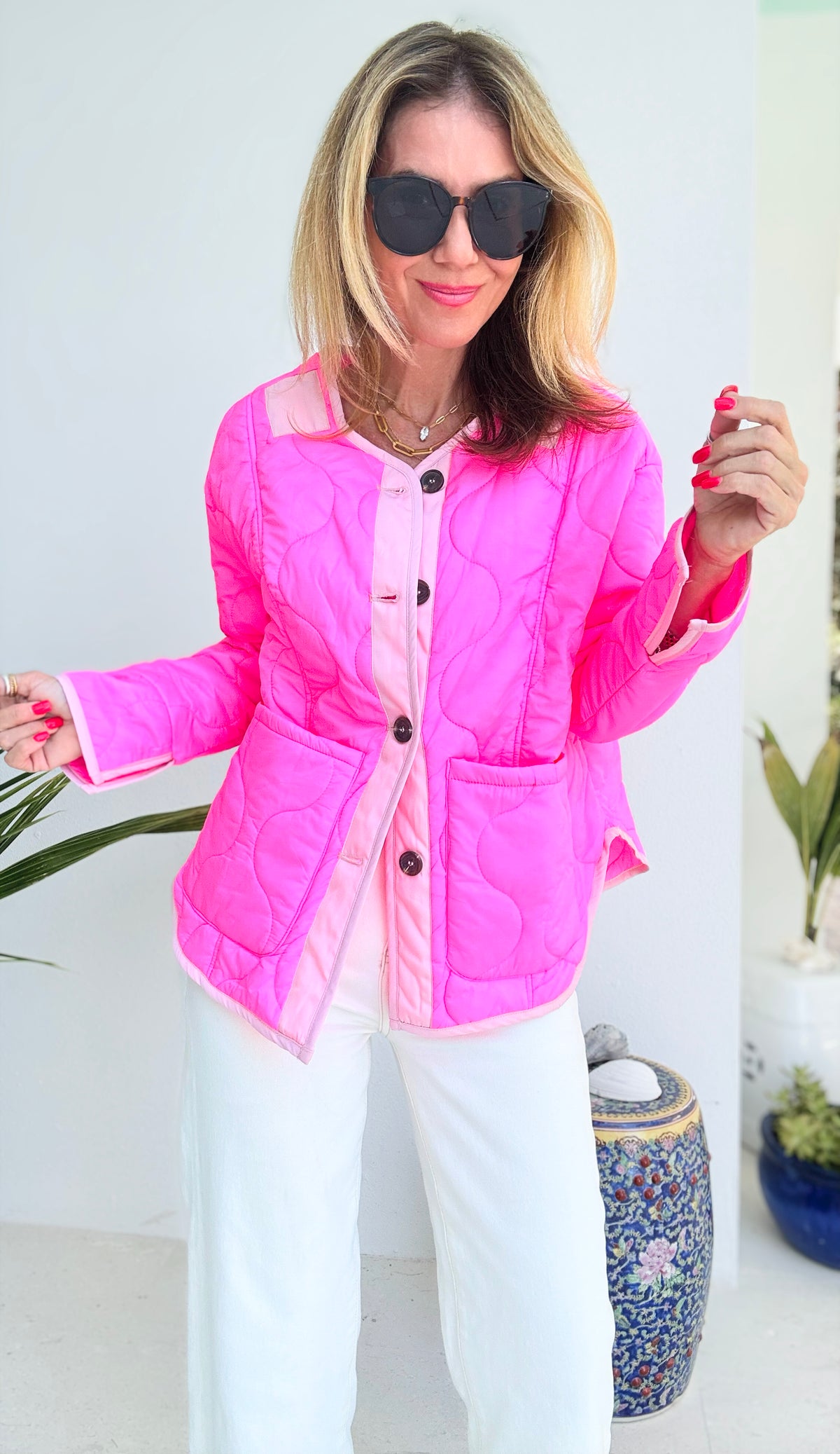 Quilted Relaxed Collarless Jacket-160 Jackets-oddi-Coastal Bloom Boutique, find the trendiest versions of the popular styles and looks Located in Indialantic, FL