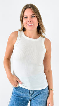 Ribbed Crew Neck Tank Top - Off White-100 Sleeveless Tops-Zenana-Coastal Bloom Boutique, find the trendiest versions of the popular styles and looks Located in Indialantic, FL