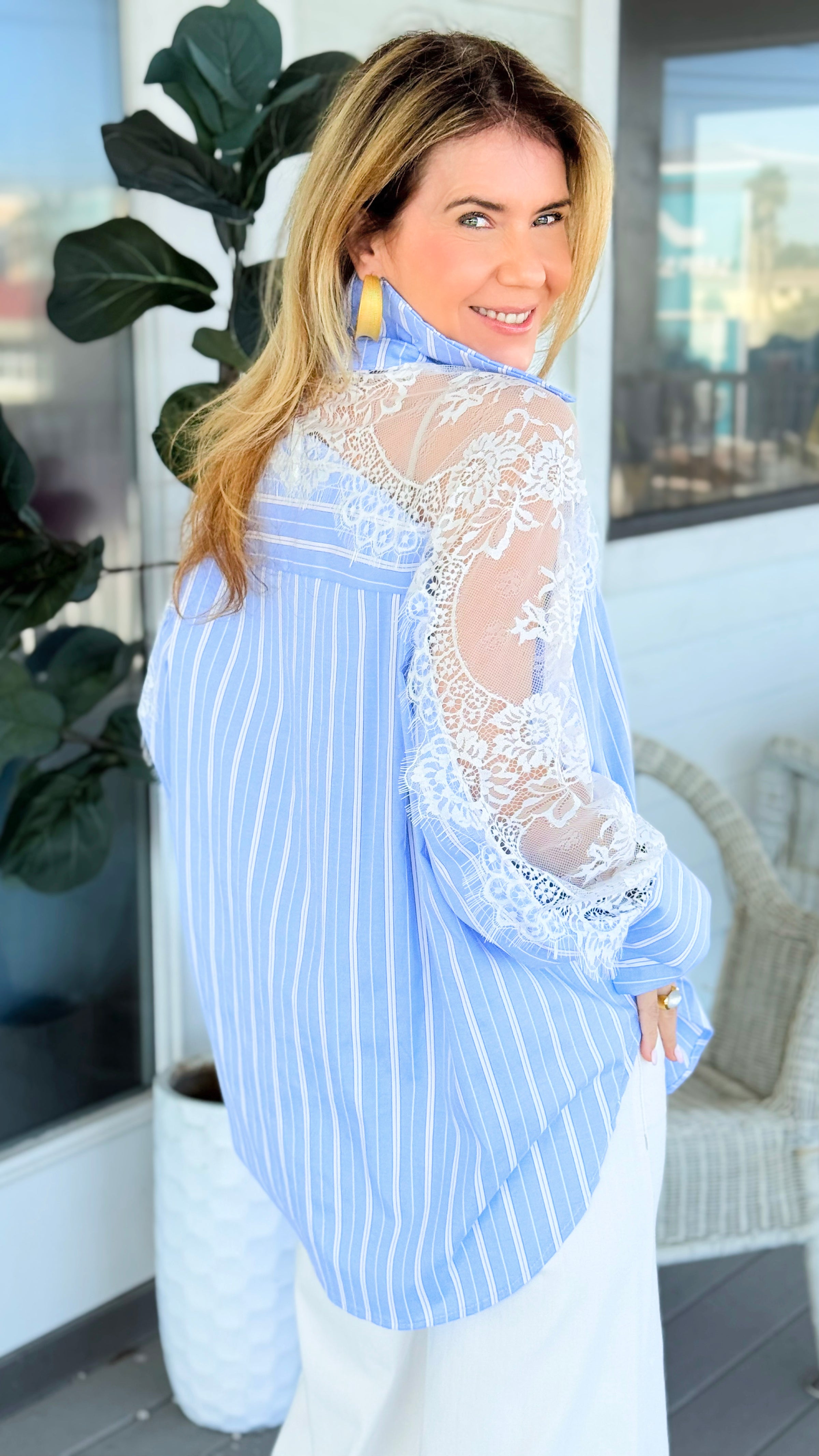 Lines & Lace Italian Button Top