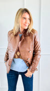 Moto Faux Leather Collar Jacket- Cognac-160 Jackets-IRIS-Coastal Bloom Boutique, find the trendiest versions of the popular styles and looks Located in Indialantic, FL