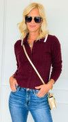 Poetry Club Knit Cardigan - Burgundy-140 Sweaters-LOVE TREE-Coastal Bloom Boutique, find the trendiest versions of the popular styles and looks Located in Indialantic, FL