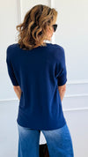 Day To Night Italian Top- Navy-110 Short Sleeve Tops-Aute-Coastal Bloom Boutique, find the trendiest versions of the popular styles and looks Located in Indialantic, FL