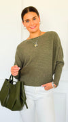 Ribbed Italian Pullover- Olive-140 Sweaters-Italianissimo-Coastal Bloom Boutique, find the trendiest versions of the popular styles and looks Located in Indialantic, FL