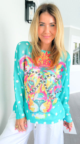 Pre Order - Dots & Wild Colorful Italian St Tropez Knit- Turquoise
