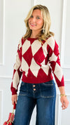 Heritage Charm Argyle Sweater - Burgundy-140 Sweaters-IRIS-Coastal Bloom Boutique, find the trendiest versions of the popular styles and looks Located in Indialantic, FL