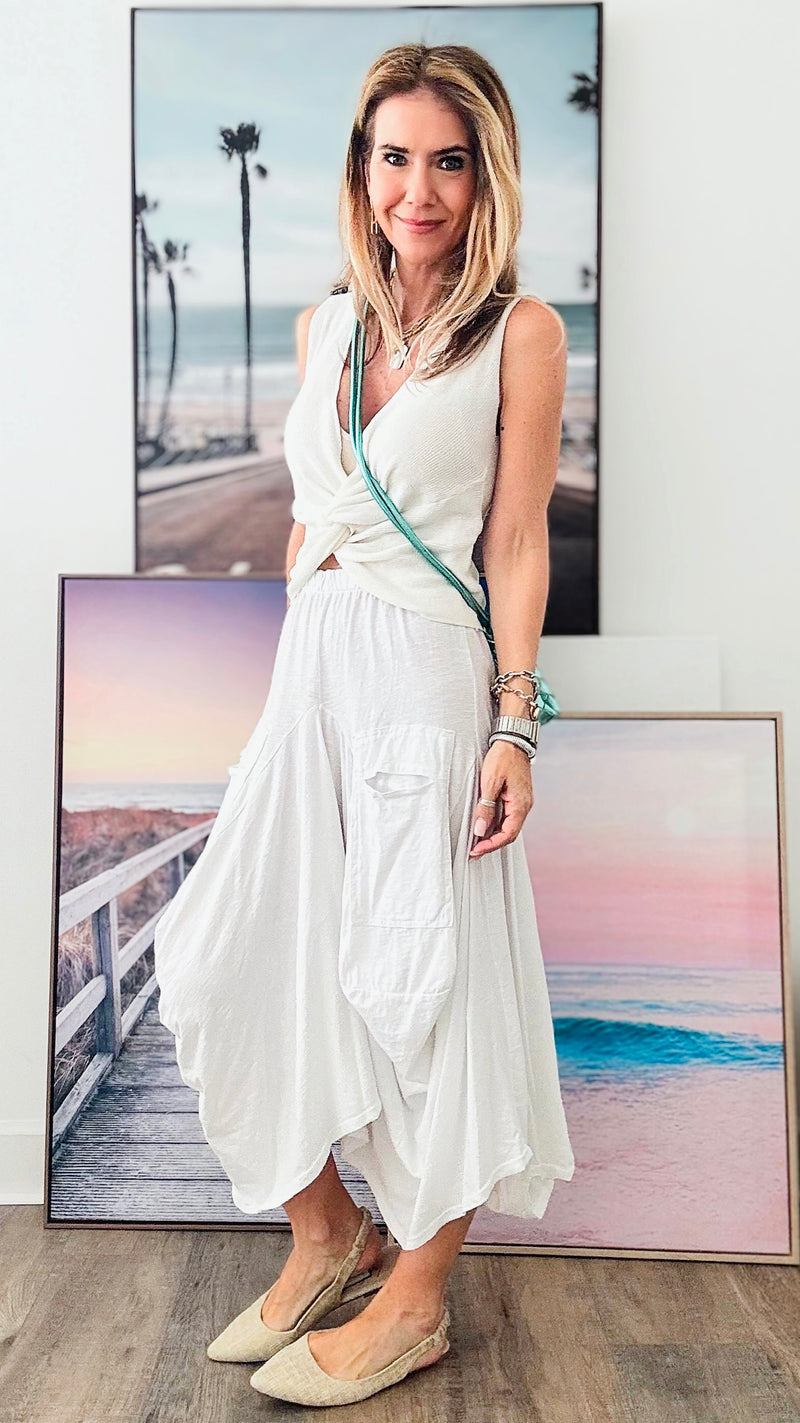White Buffy Cotton Pocketed Italian Skirt-170 Bottoms-Tempo-Coastal Bloom Boutique, find the trendiest versions of the popular styles and looks Located in Indialantic, FL