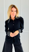 Crystal Collar Power Top-110 Long Sleeve Tops-7Mango7-Coastal Bloom Boutique, find the trendiest versions of the popular styles and looks Located in Indialantic, FL