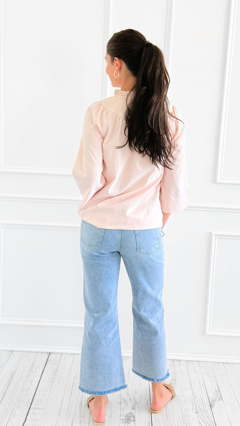 Soft Focus Wide Sleeve Top - Blush-110 Long Sleeve Tops-GIGIO-Coastal Bloom Boutique, find the trendiest versions of the popular styles and looks Located in Indialantic, FL