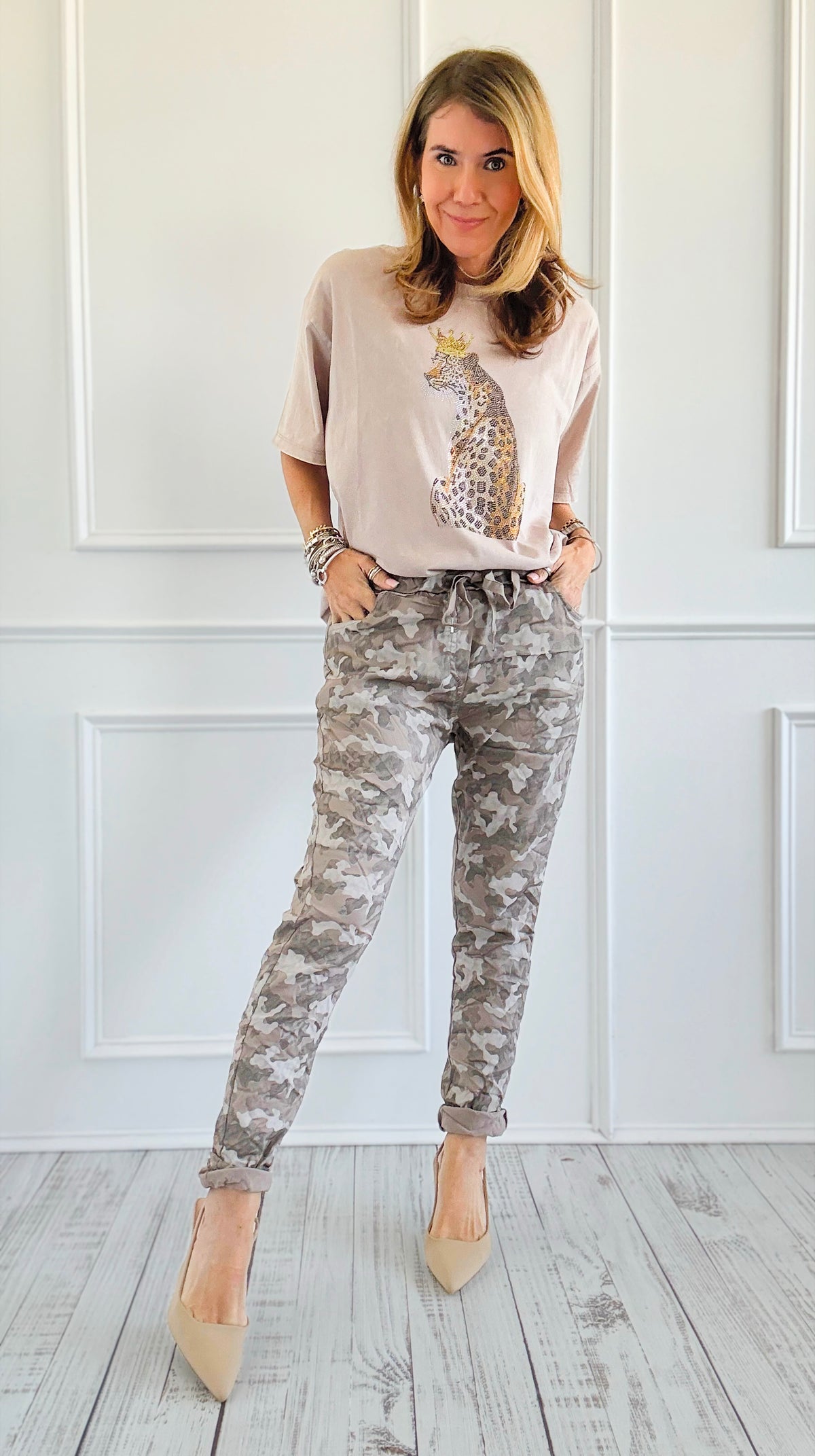 Wish List Camo Italian Joggers- Taupe-pants-Italianissimo-Coastal Bloom Boutique, find the trendiest versions of the popular styles and looks Located in Indialantic, FL