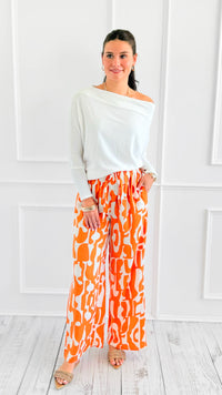 Tropic Whispers Wide Leg Pants - Orange-170 Bottoms-GIGIO-Coastal Bloom Boutique, find the trendiest versions of the popular styles and looks Located in Indialantic, FL