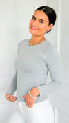 Second Skin Long Sleeve Top - Grey-130 Long Sleeve Tops-YELETE-Coastal Bloom Boutique, find the trendiest versions of the popular styles and looks Located in Indialantic, FL