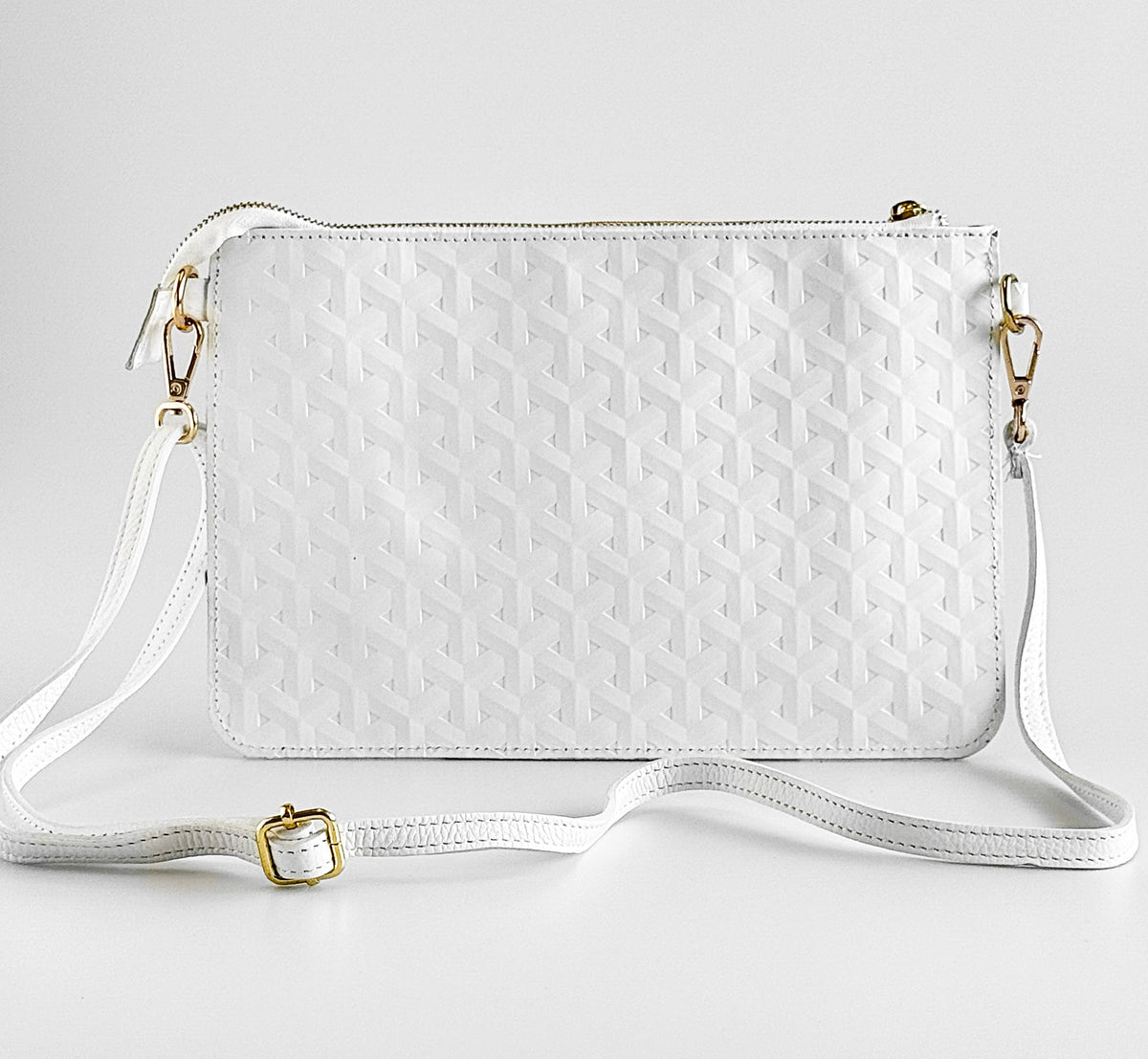 Italian Textured Leather Zip Clutch-White-240 Bags-DEDA LEATHER-Coastal Bloom Boutique, find the trendiest versions of the popular styles and looks Located in Indialantic, FL
