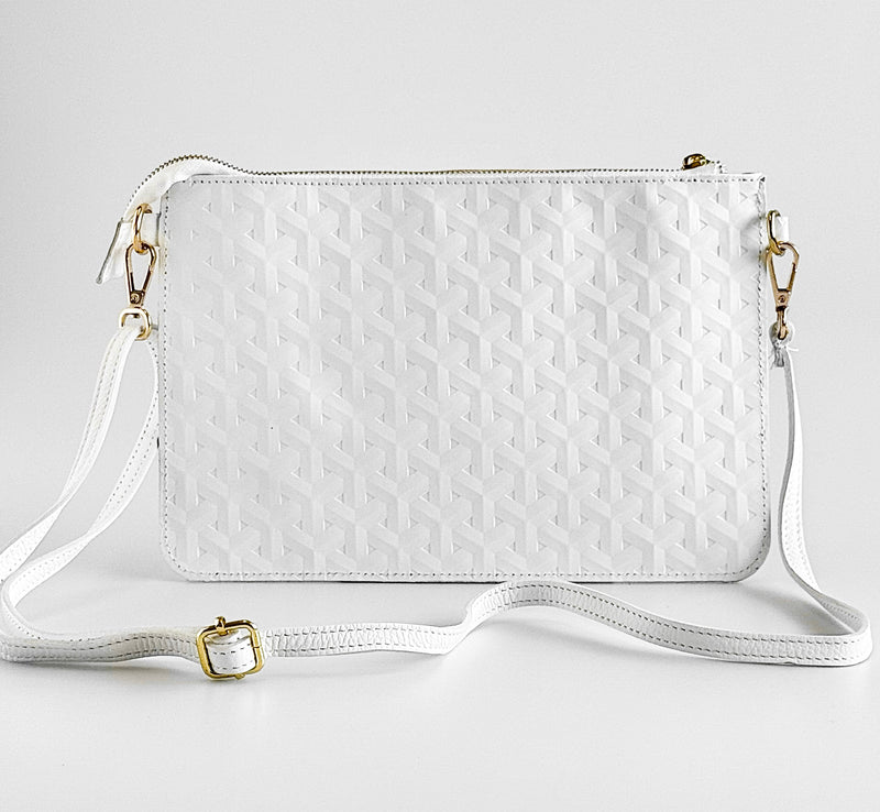 Italian Textured Leather Zip Clutch-White-240 Bags-DEDA LEATHER-Coastal Bloom Boutique, find the trendiest versions of the popular styles and looks Located in Indialantic, FL