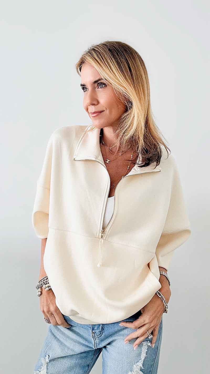 Butter Zip Up Pullover - Eggshell-130 Long Sleeve Tops-Before You-Coastal Bloom Boutique, find the trendiest versions of the popular styles and looks Located in Indialantic, FL