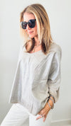 Beige Shimmer Front Italian Sweater-140 Sweaters-Look Mode-Coastal Bloom Boutique, find the trendiest versions of the popular styles and looks Located in Indialantic, FL