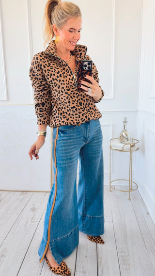 Wide Leg Flare Side Stripe Denim Jeans