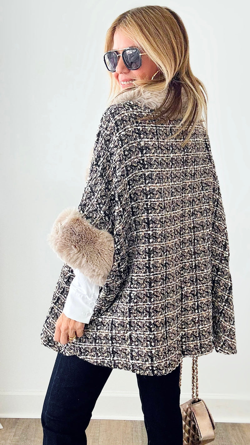 Tweed Faux Fur Cape - Beige-150 Cardigans/Layers-original usa-Coastal Bloom Boutique, find the trendiest versions of the popular styles and looks Located in Indialantic, FL