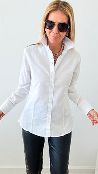 All White Classic Long Sleeve Shirt-130 Long Sleeve Tops-Grenouille-Coastal Bloom Boutique, find the trendiest versions of the popular styles and looks Located in Indialantic, FL